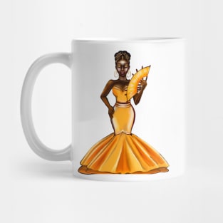 Black Empress -  Black Afro Princess in yellow with fan! beautiful black girl with Afro hair, brown eyes and dark brown skin. Hair love ! Mug